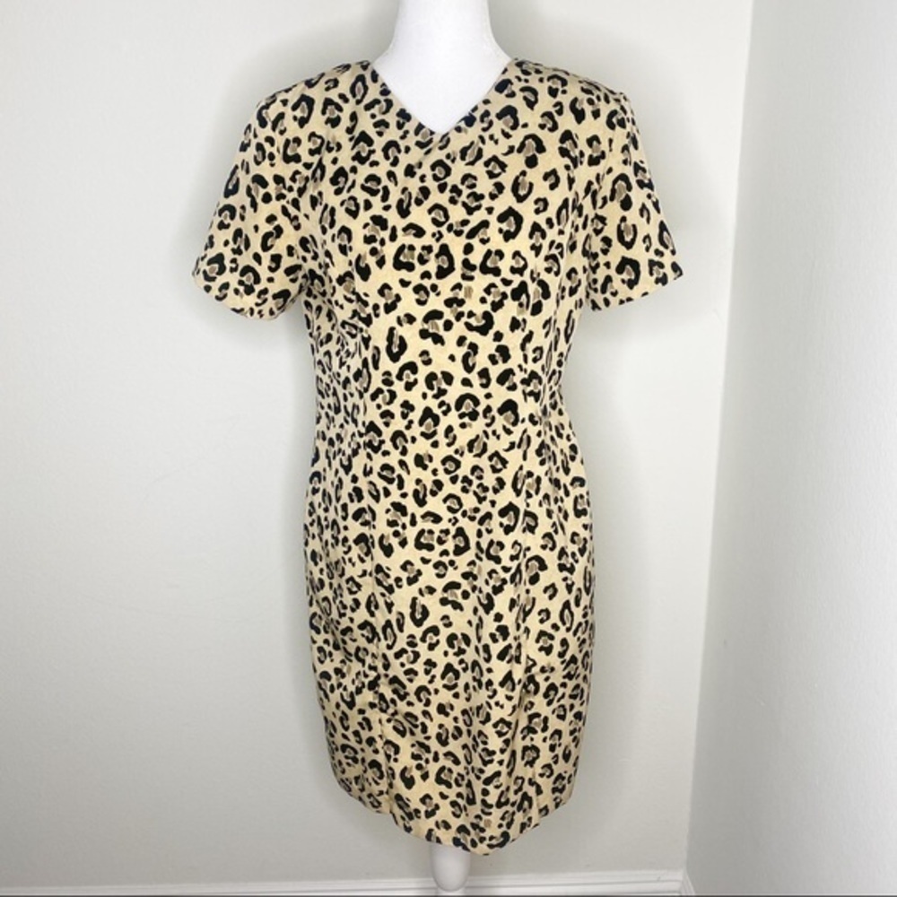 Harbor dress leopard print vneck shoulder padded shift dress - Picture 7 of 8
